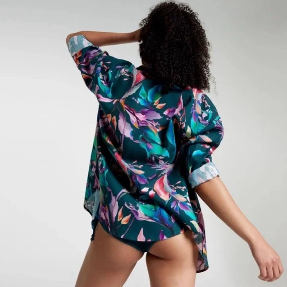 Calia Women’s Oversized Tropical Floral Linen Blend Swim Cover Up Size Med NWT - Picture 2 of 6